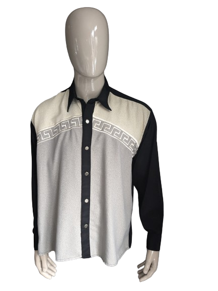 Vintage L&G overhemd. Beige Grijs Zwart gekleurd. Maat XL.