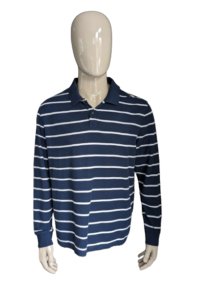 M&S Collection polotrui. Blauw Wit gestreept. Maat 2XL / XXL. Regular Fit.