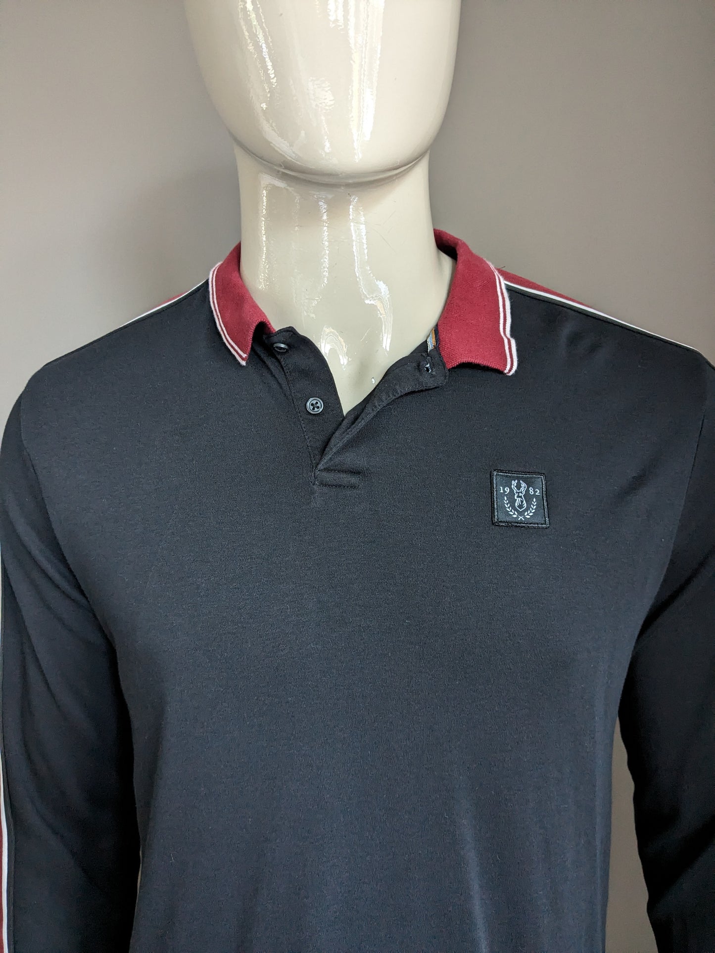 Pull polo NEXT. Couleur Noir Bordeaux Blanc. Taille L.