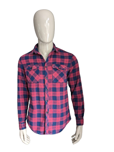 Chemise en flanelle Blue Ridge. Tissu plus épais. Bleu Rose vérifié. Taille L.