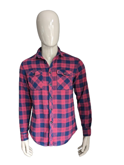 Chemise en flanelle Blue Ridge. Tissu plus épais. Bleu Rose vérifié. Taille L.