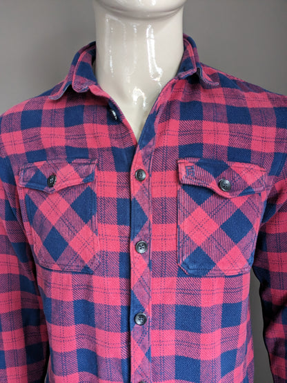 Chemise en flanelle Blue Ridge. Tissu plus épais. Bleu Rose vérifié. Taille L.