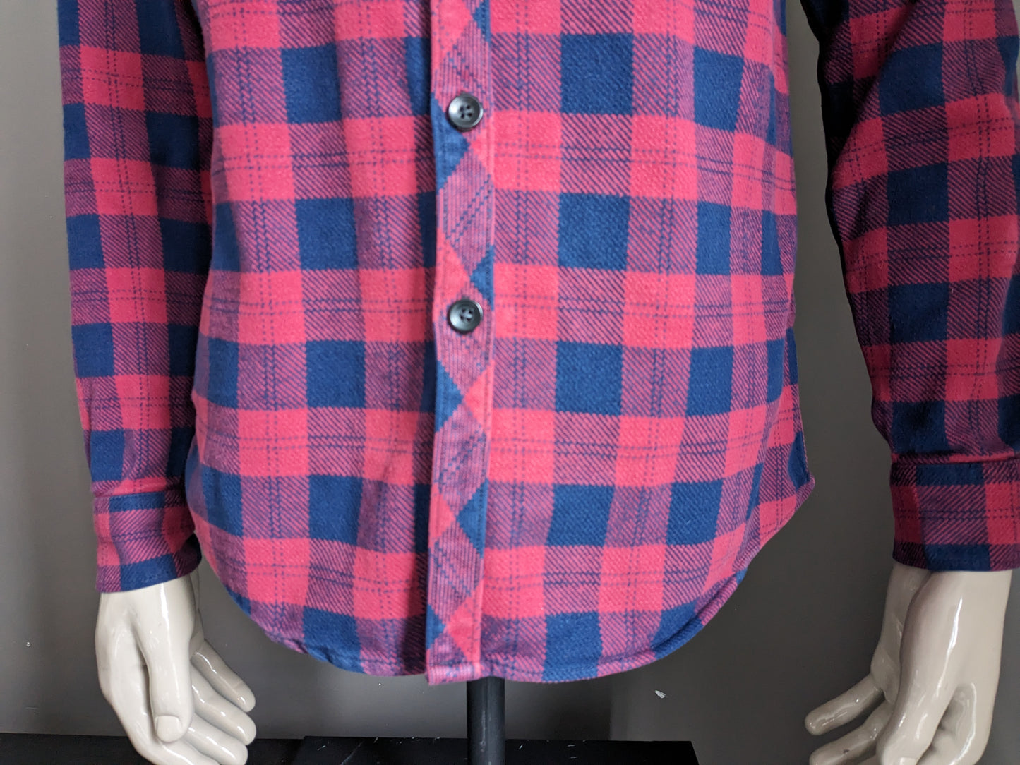 Chemise en flanelle Blue Ridge. Tissu plus épais. Bleu Rose vérifié. Taille L.