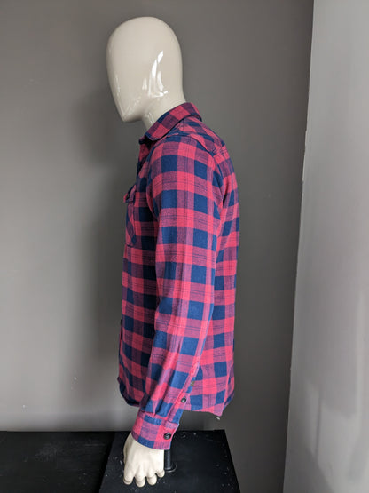 Chemise en flanelle Blue Ridge. Tissu plus épais. Bleu Rose vérifié. Taille L.