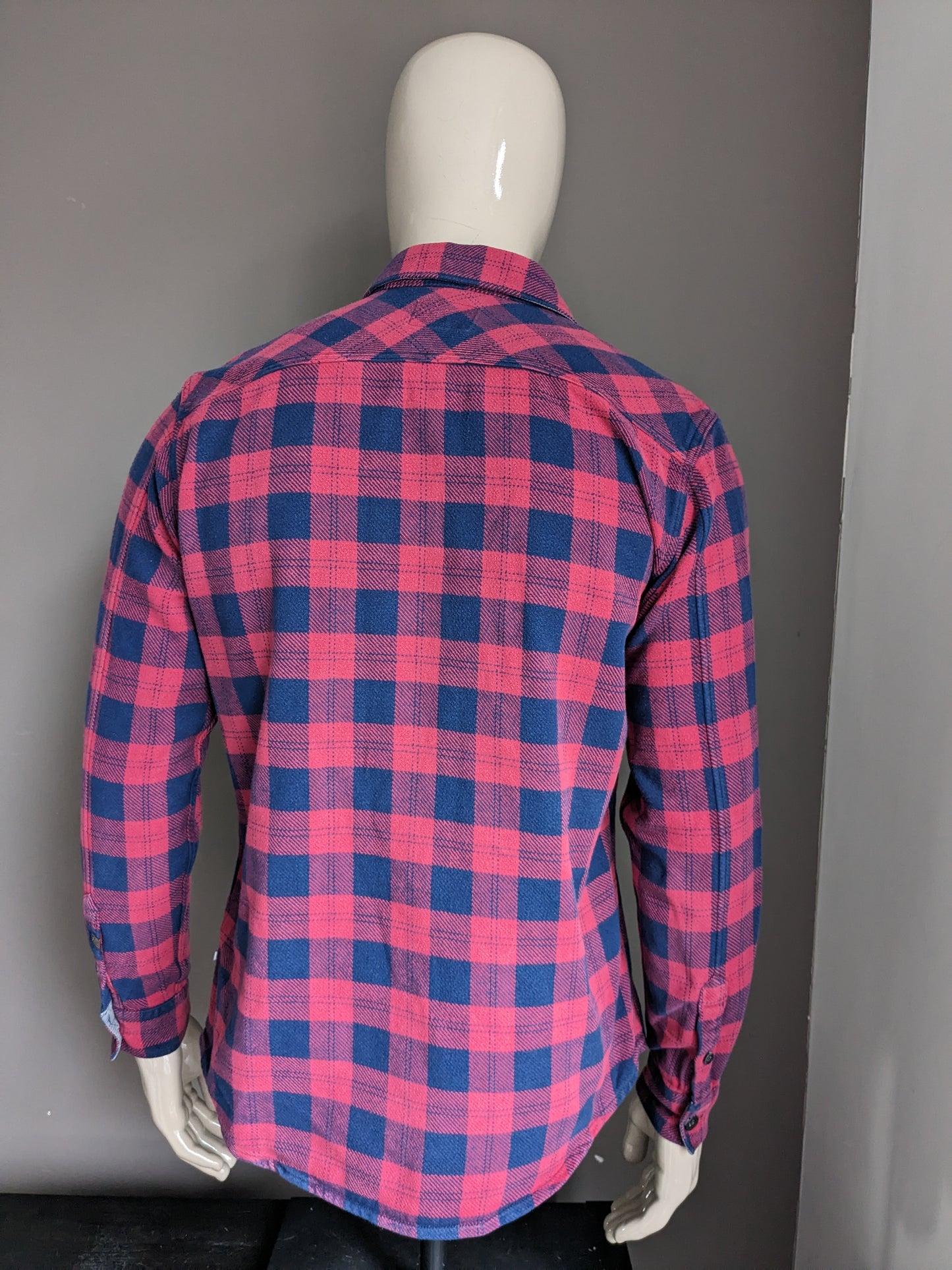 Chemise en flanelle Blue Ridge. Tissu plus épais. Bleu Rose vérifié. Taille L.