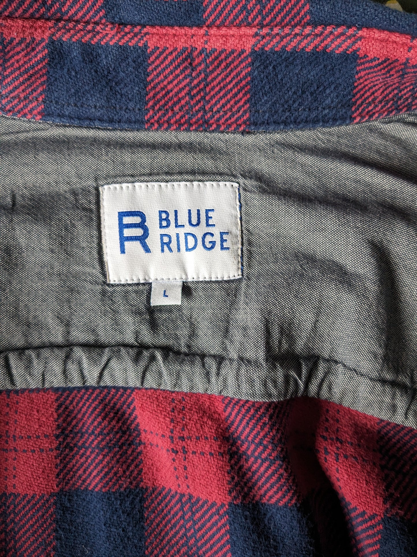 Chemise en flanelle Blue Ridge. Tissu plus épais. Bleu Rose vérifié. Taille L.