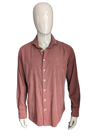 Vintage Profuomo Rib overhemd. Fijne rib. Bruin gekleurd. Maat XL.