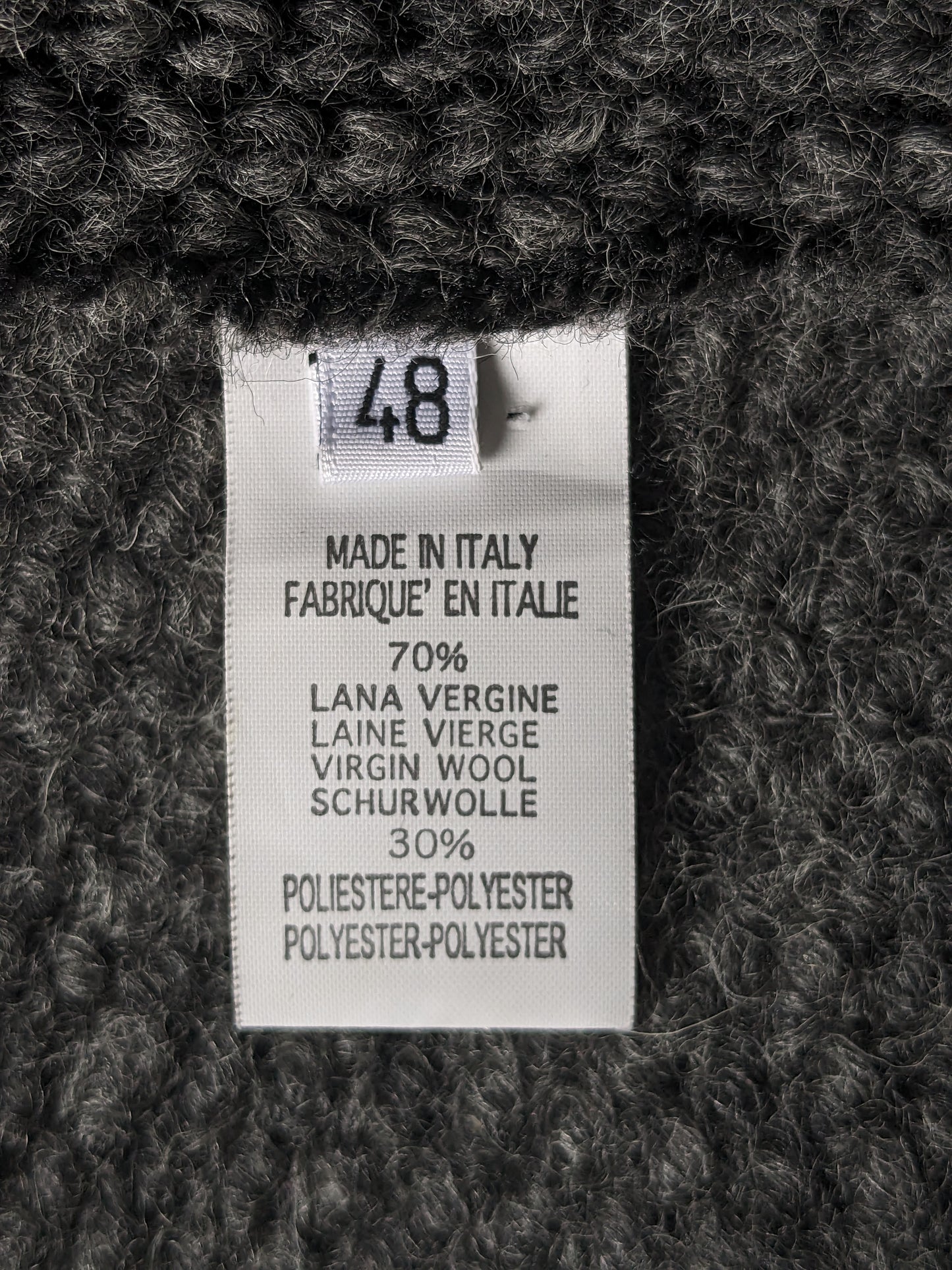 Hans Ubbink Wollen mantel / jas. Grijs voelbaar motief. Warm gevoerd. Maat 48 / M. 70% Wol.