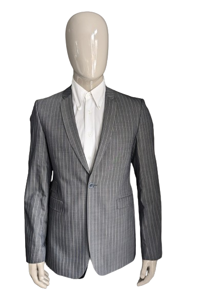 Veste en laine Hans Ubbink. Gris Beige rayé. Taille 52/L.