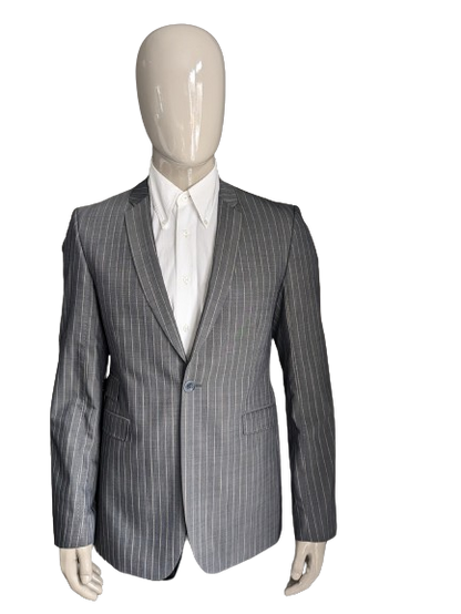 Veste en laine Hans Ubbink. Gris Beige rayé. Taille 52/L.