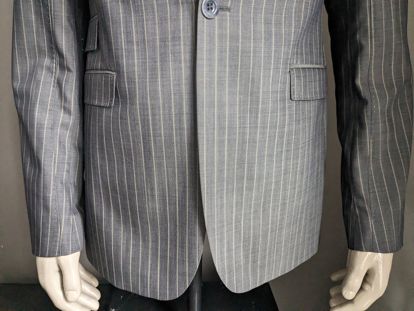 Veste en laine Hans Ubbink. Gris Beige rayé. Taille 52/L.