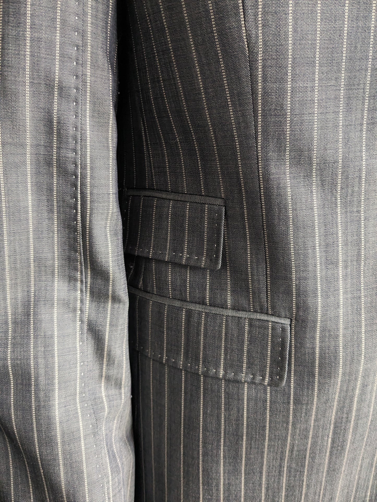 Veste en laine Hans Ubbink. Gris Beige rayé. Taille 52/L.