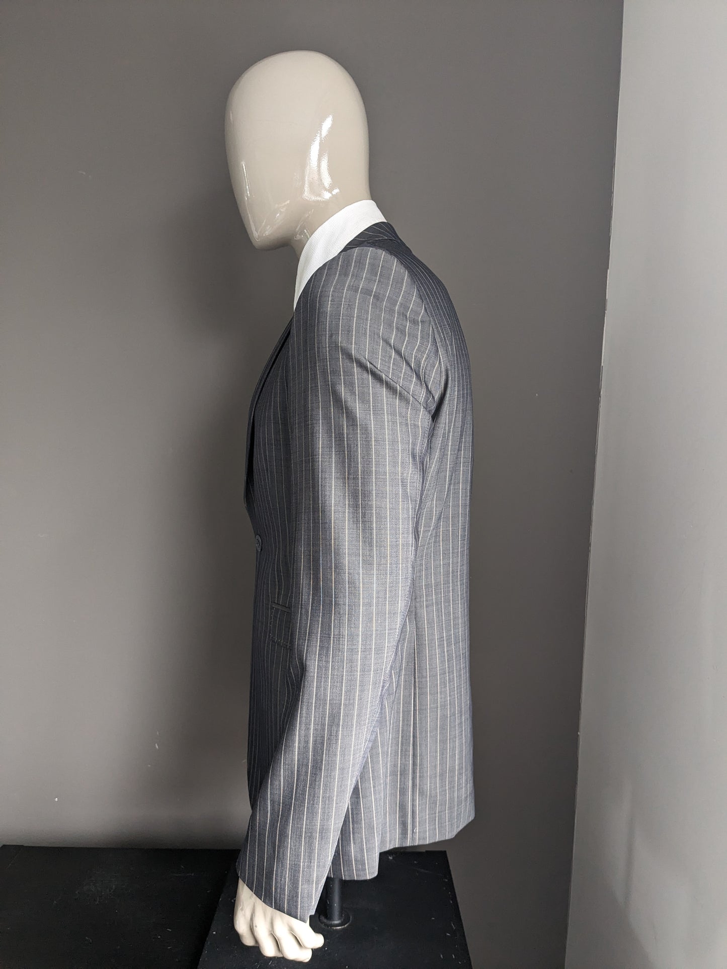 Veste en laine Hans Ubbink. Gris Beige rayé. Taille 52/L.