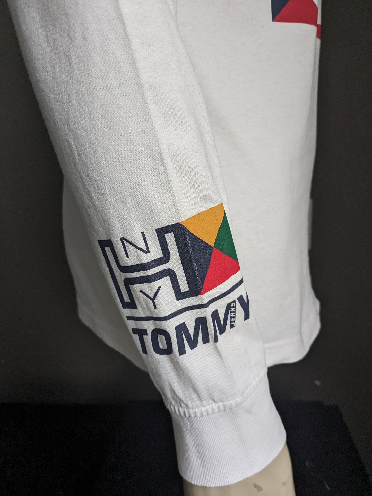 Tommy jeans longsleeve. Wit met opdruk. Maat M.