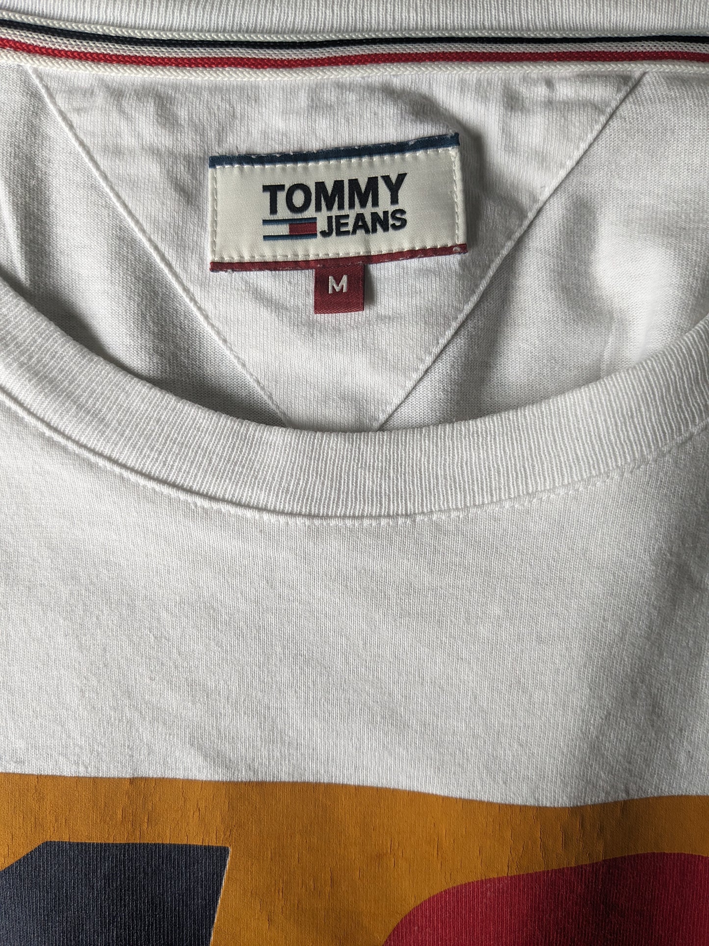 Tommy jeans longsleeve. Wit met opdruk. Maat M.