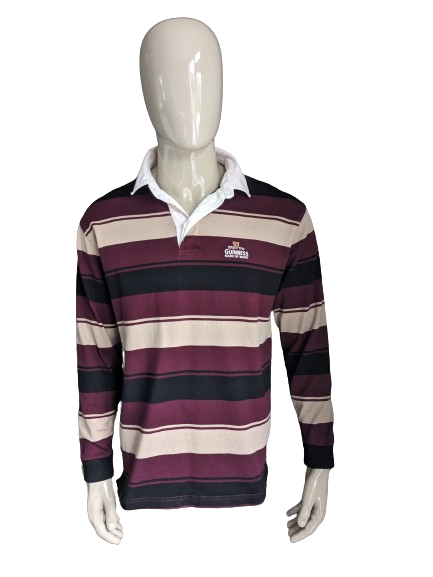 Pull polo Guinness. Bordeaux Beige Rayé Noir. Taille L.