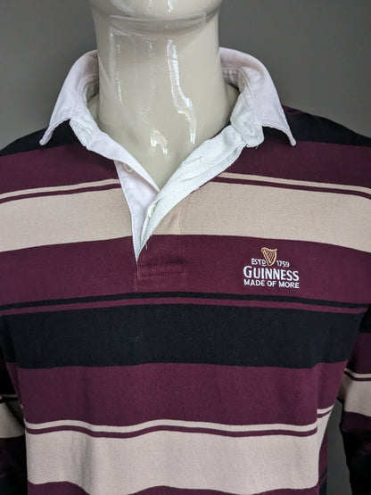Pull polo Guinness. Bordeaux Beige Rayé Noir. Taille L.