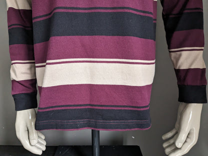 Pull polo Guinness. Bordeaux Beige Rayé Noir. Taille L.
