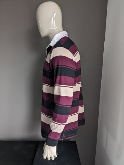 Pull polo Guinness. Bordeaux Beige Rayé Noir. Taille L.