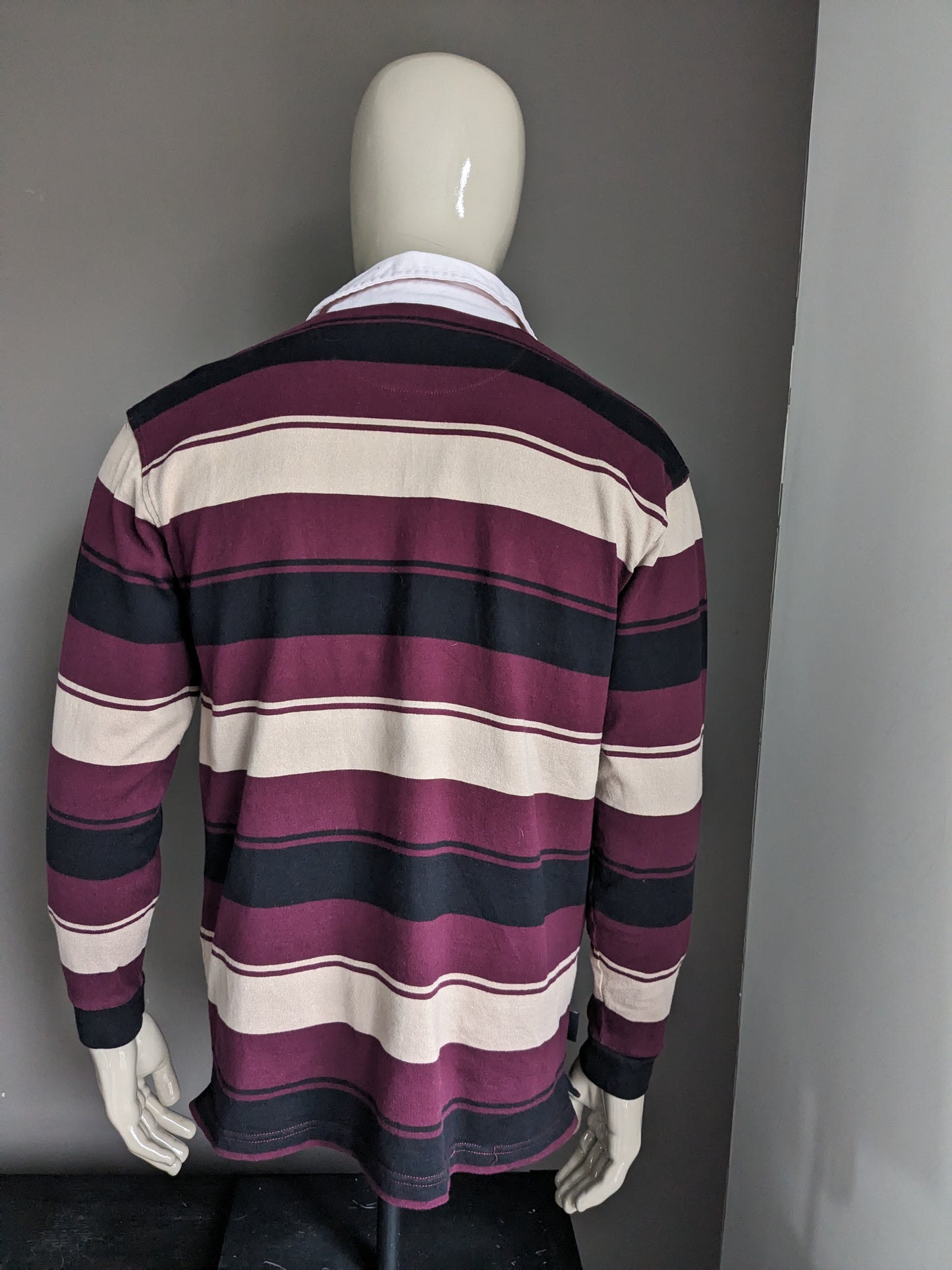 Pull polo Guinness. Bordeaux Beige Rayé Noir. Taille L.