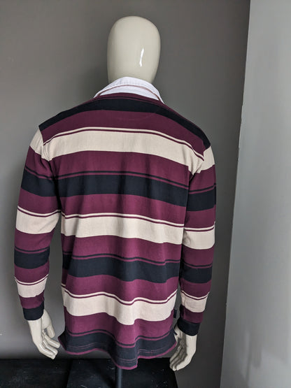 Pull polo Guinness. Bordeaux Beige Rayé Noir. Taille L.