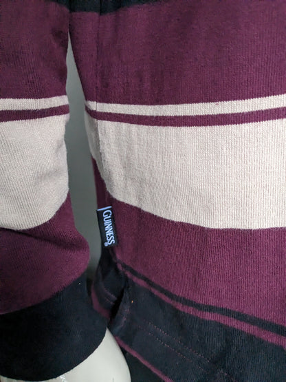 Pull polo Guinness. Bordeaux Beige Rayé Noir. Taille L.