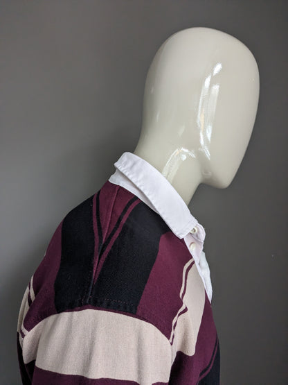Pull polo Guinness. Bordeaux Beige Rayé Noir. Taille L.