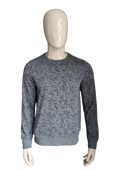 Pull pilote. Motif Feuille Gris Bleu. Taille M.