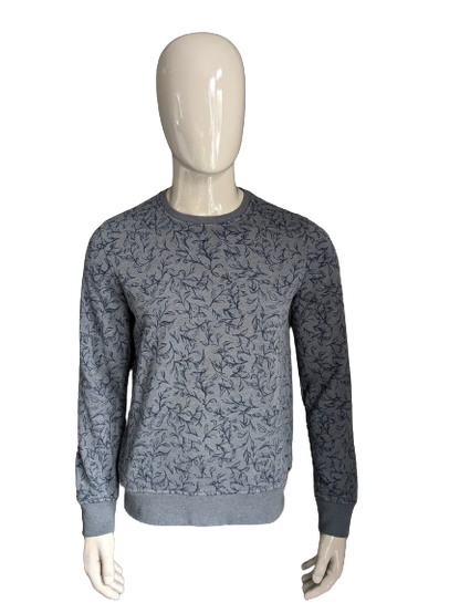 Pull pilote. Motif Feuille Gris Bleu. Taille M.