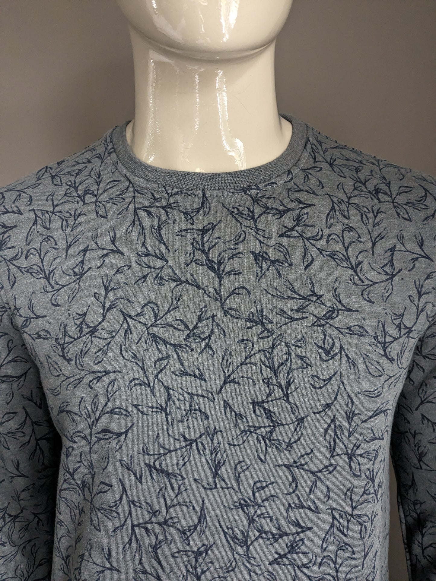 Pull pilote. Motif Feuille Gris Bleu. Taille M.