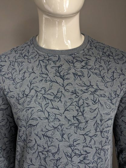 Pull pilote. Motif Feuille Gris Bleu. Taille M.