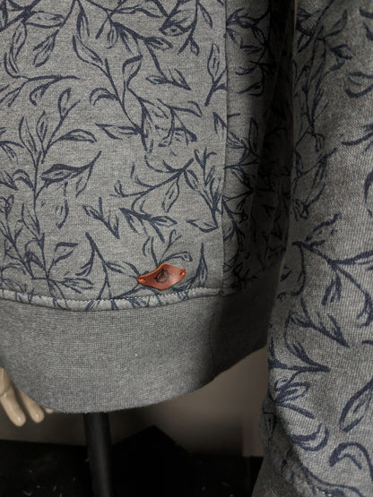 Pull pilote. Motif Feuille Gris Bleu. Taille M.