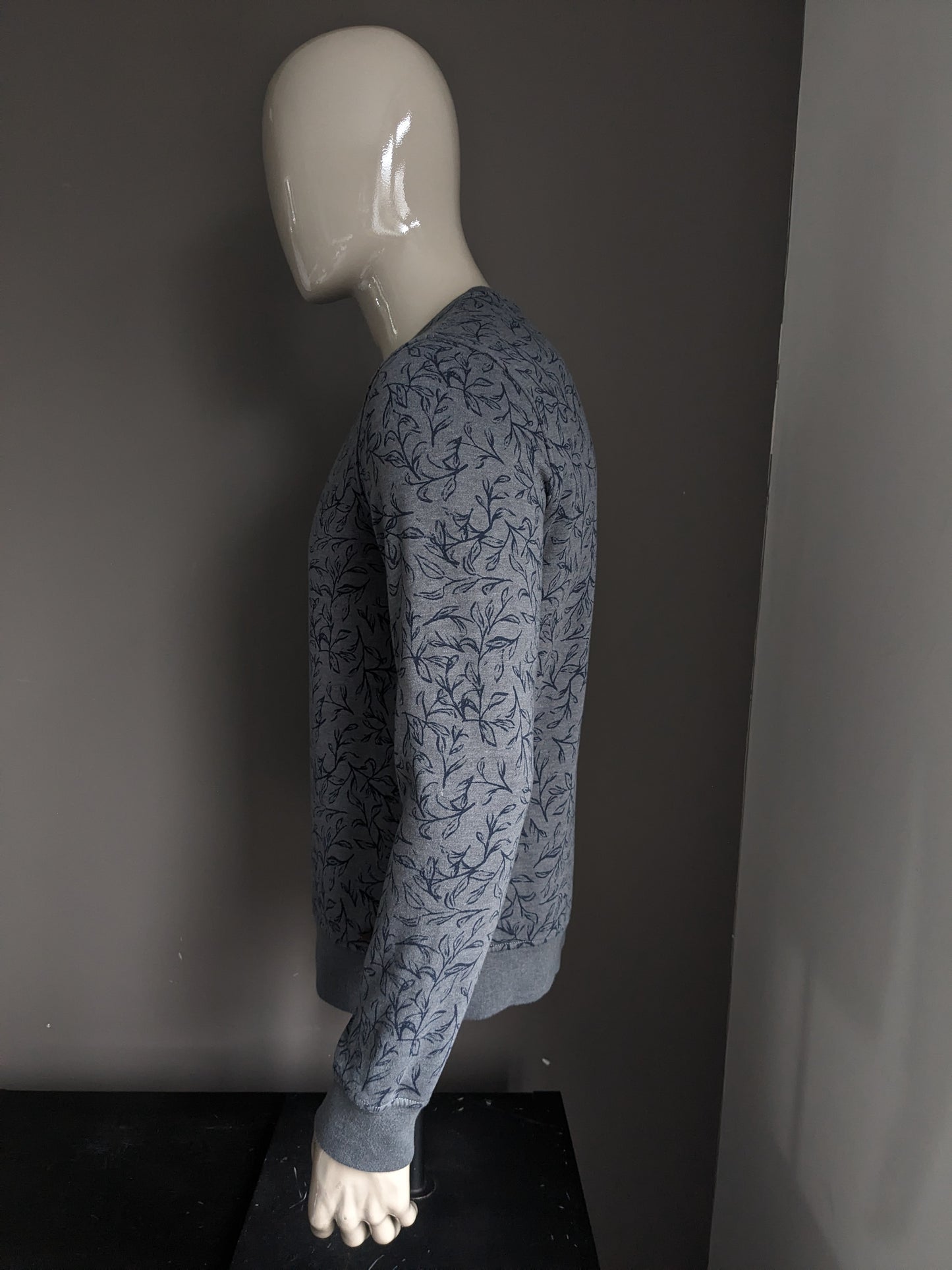 Pull pilote. Motif Feuille Gris Bleu. Taille M.