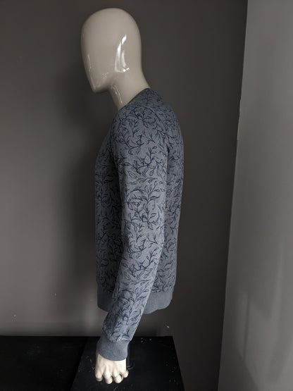 Pull pilote. Motif Feuille Gris Bleu. Taille M.