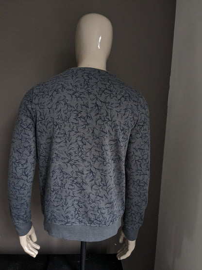 Pull pilote. Motif Feuille Gris Bleu. Taille M.