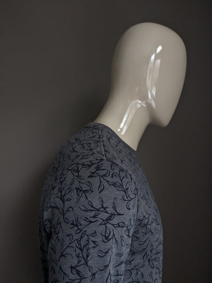 Pull pilote. Motif Feuille Gris Bleu. Taille M.
