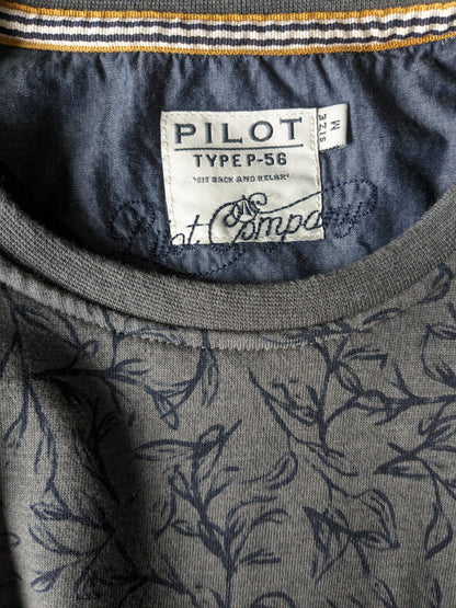 Pull pilote. Motif Feuille Gris Bleu. Taille M.