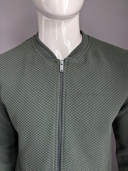WE Fashion vest. Donker Groen voelbaar motief. Maat L.