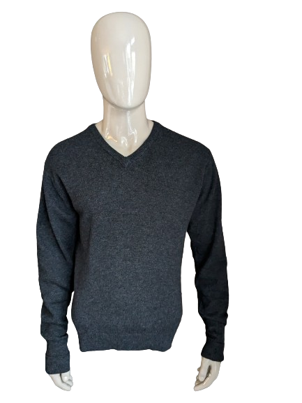Callaway Wollpullover mit V-Ausschnitt. Dunkelgrau gemischt. Größe S.