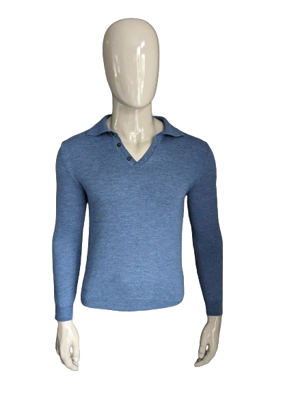 Don Hering Merino wool polo sweater. Blue mixed. Size S.