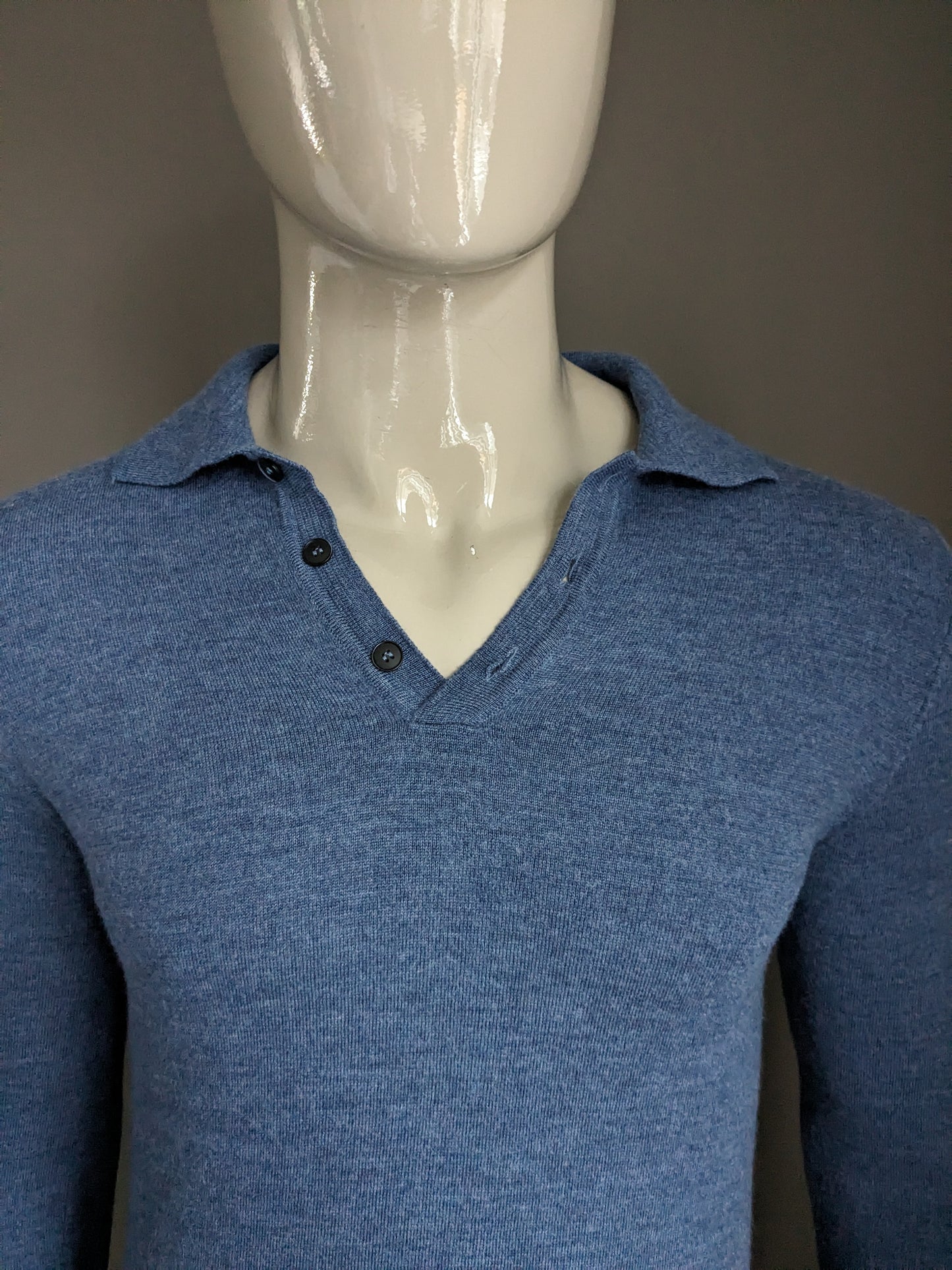 Don Hering Merino wool polo sweater. Blue mixed. Size S.