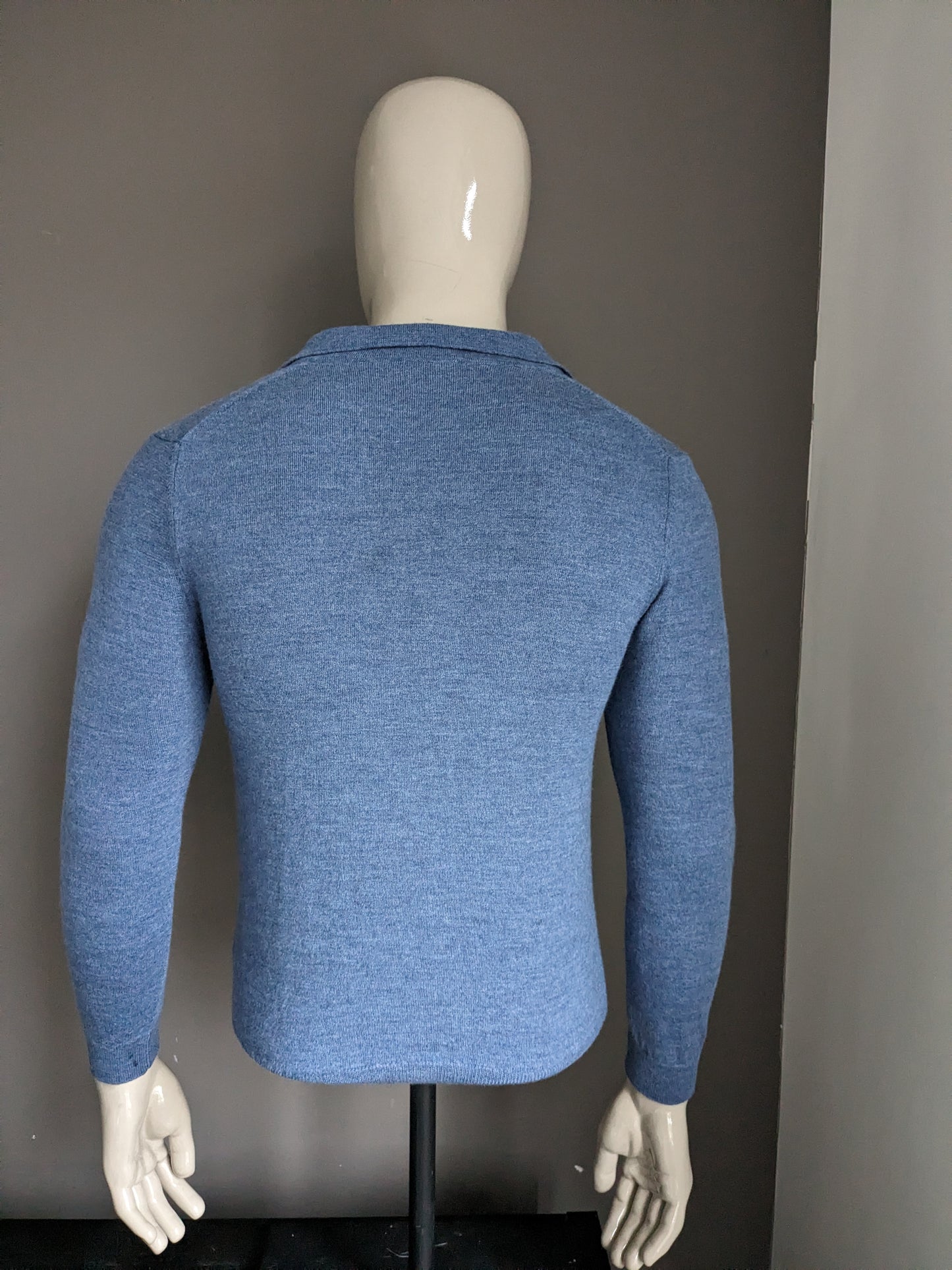 Don Hering Merino Wolle Polo -Pullover. Blau gemischt. Größe S.