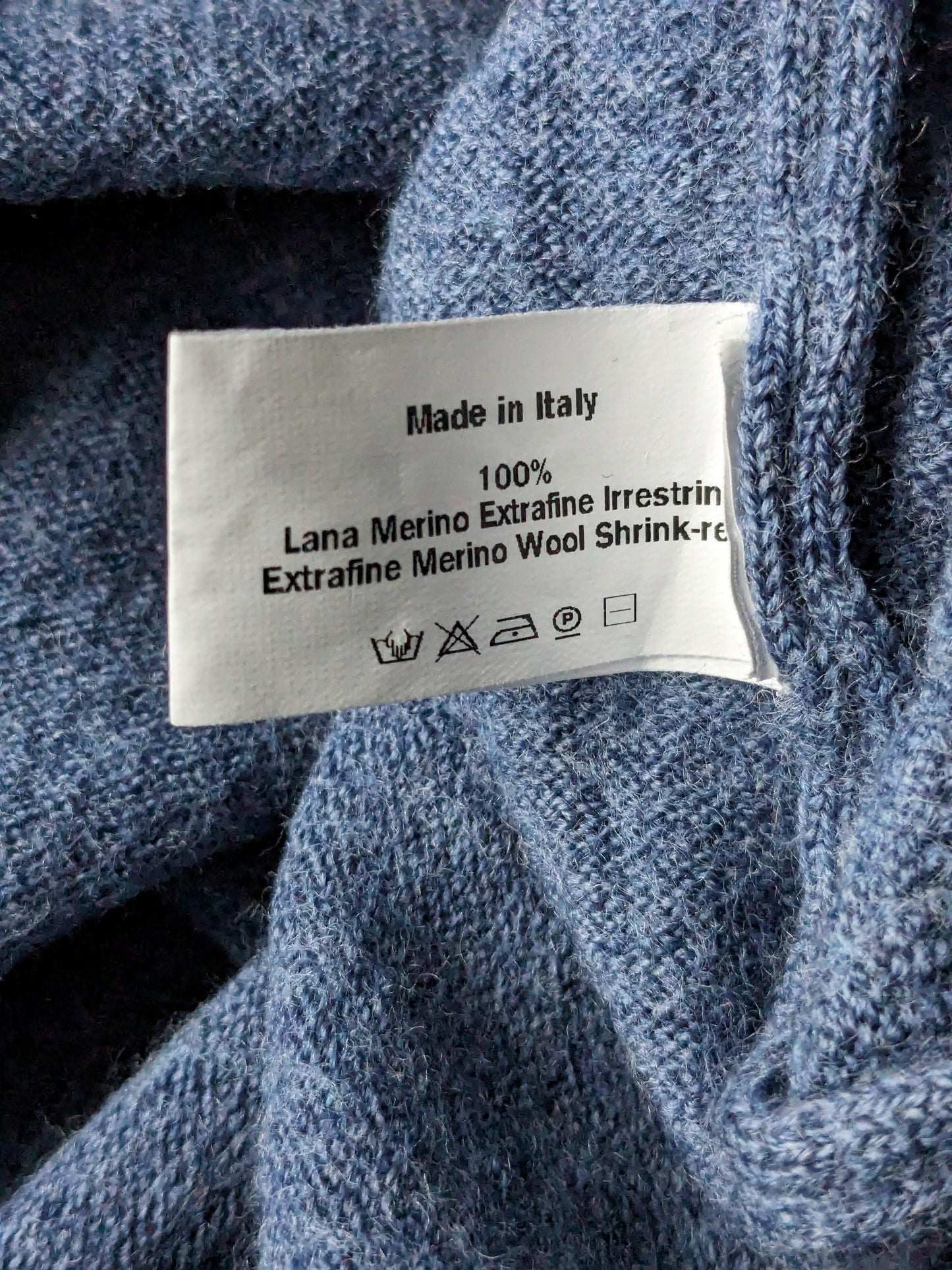 Don Hising Merino Wool Polo suéter. Azul mezclado. Tamaño S.
