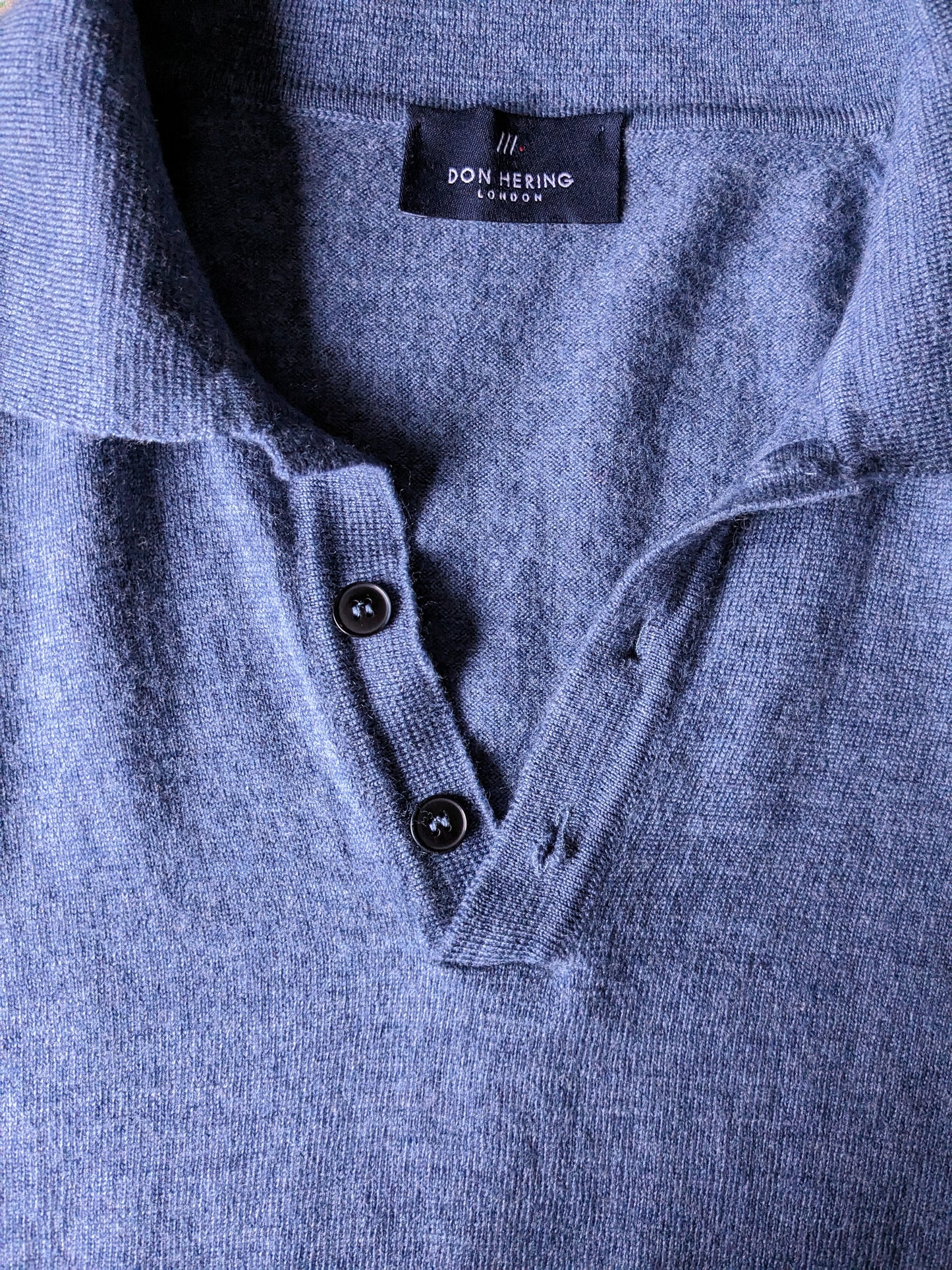 Don Hising Merino Wool Polo suéter. Azul mezclado. Tamaño S.