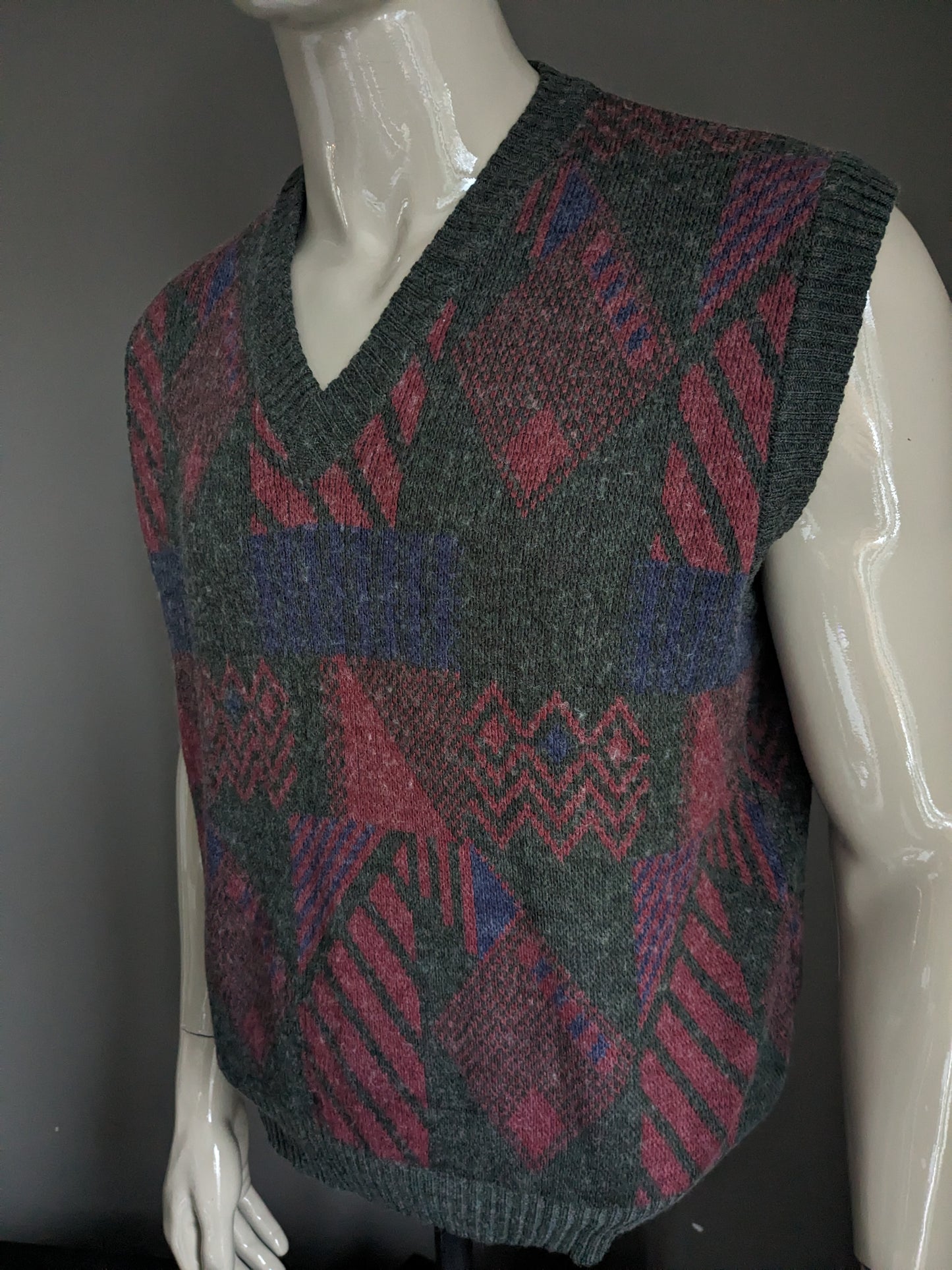 Vintage wool spencer. Gray red purple colored. Size XL. 30% wool.