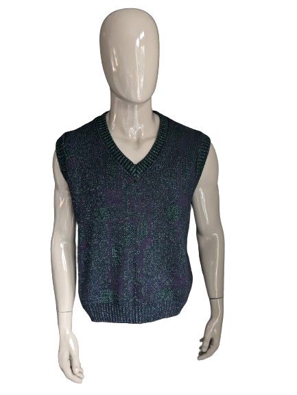 Vintage Guy de Berac spencer. Groen Paars Wit motief. Maat XL.