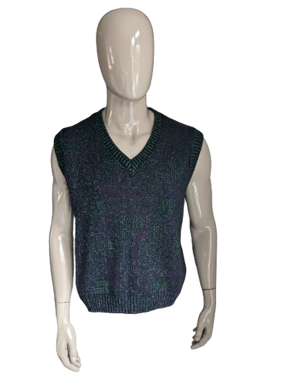 Vintage Guy de Berac spencer. Groen Paars Wit motief. Maat XL.