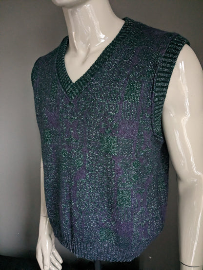 Vintage Guy de Berac spencer. Groen Paars Wit motief. Maat XL.