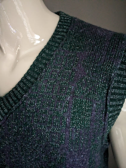 Vintage Guy de Berac spencer. Groen Paars Wit motief. Maat XL.