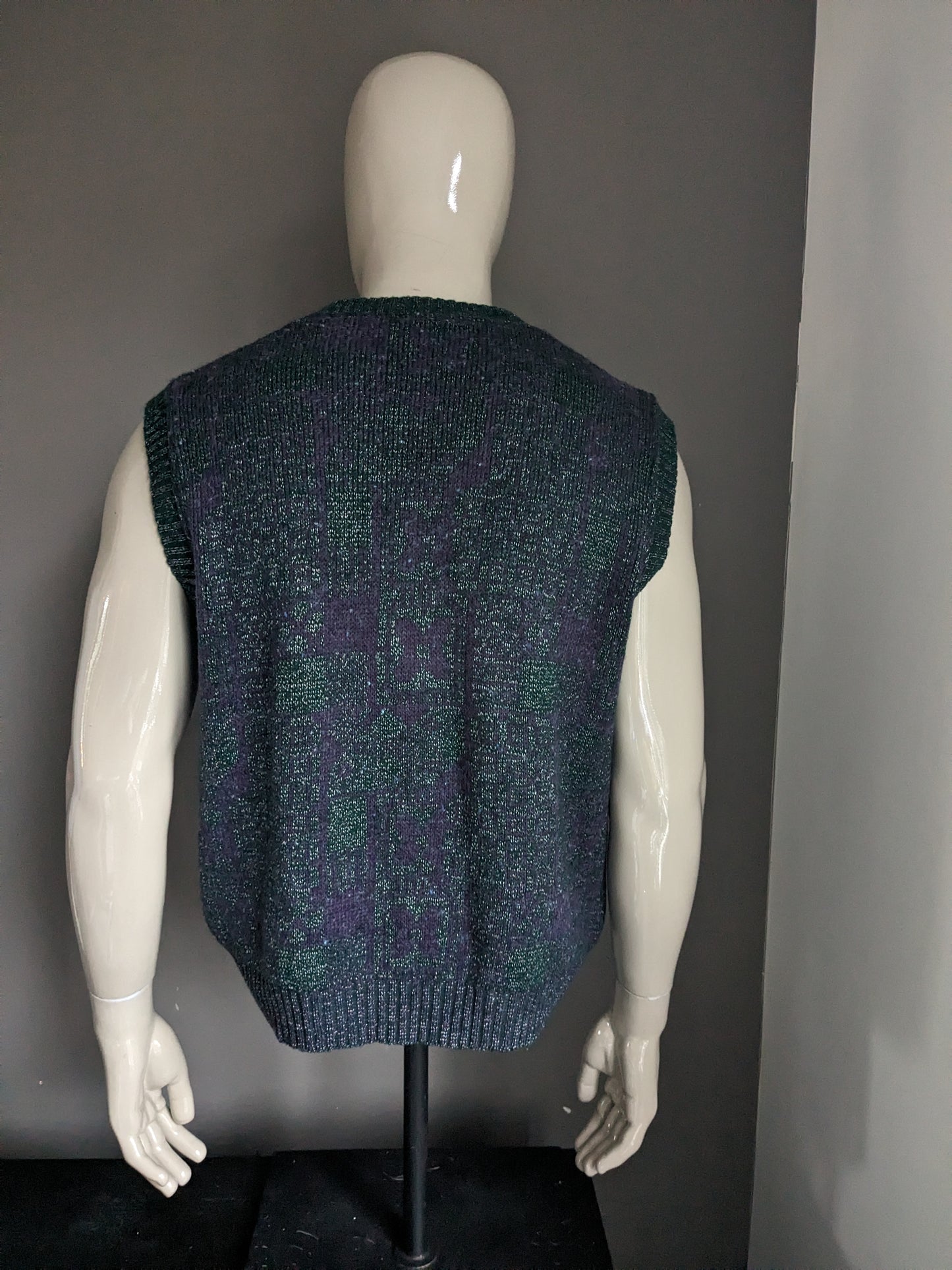 Vintage Guy de Berac spencer. Groen Paars Wit motief. Maat XL.